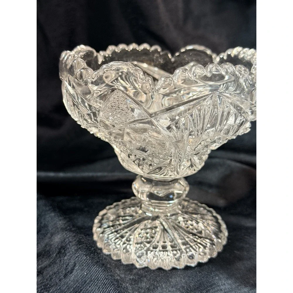 VTG Imperial Glass Clear Pressed Pattern Fan‎ / Star Compote Sawtooth (2609)